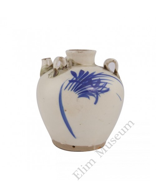 1087   A Gongyi-Ware jar painted with cobalt blue orchid leaf ,