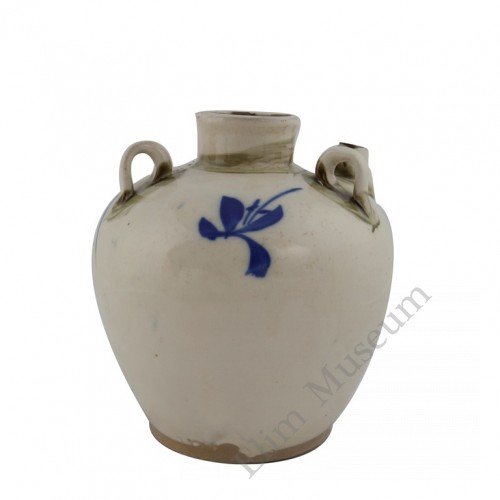 1087   A Gongyi-Ware jar painted with cobalt blue orchid leaf ,