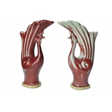 1089 A pair of  Langyao peacock brush holders 